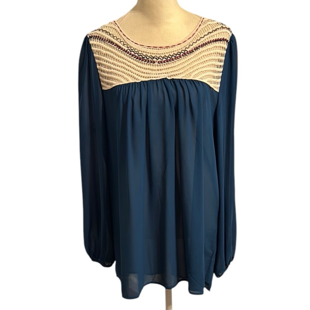UMGEE sheer blouse with embroidered accent size medium